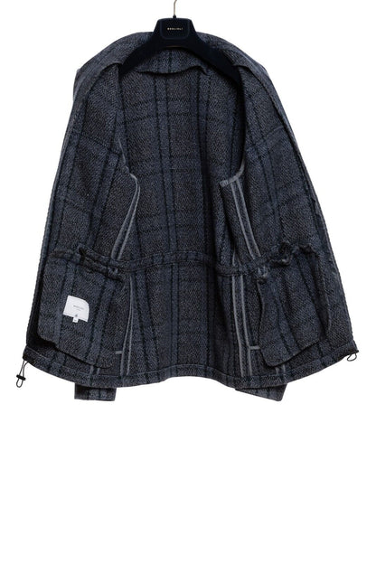 $1900 BOGLIOLI MILANO Blue Safari Coat Check Wool Silk Linen 40 US / 50 EU