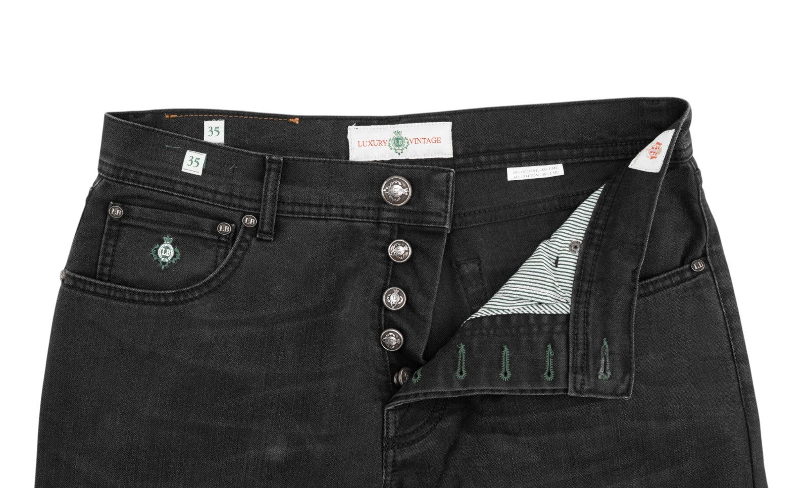 415$ LUIGI BORRELLI NAPOLI Charcoal 5 Pocket Jeans 35 US / 51 EU - Made in Italy