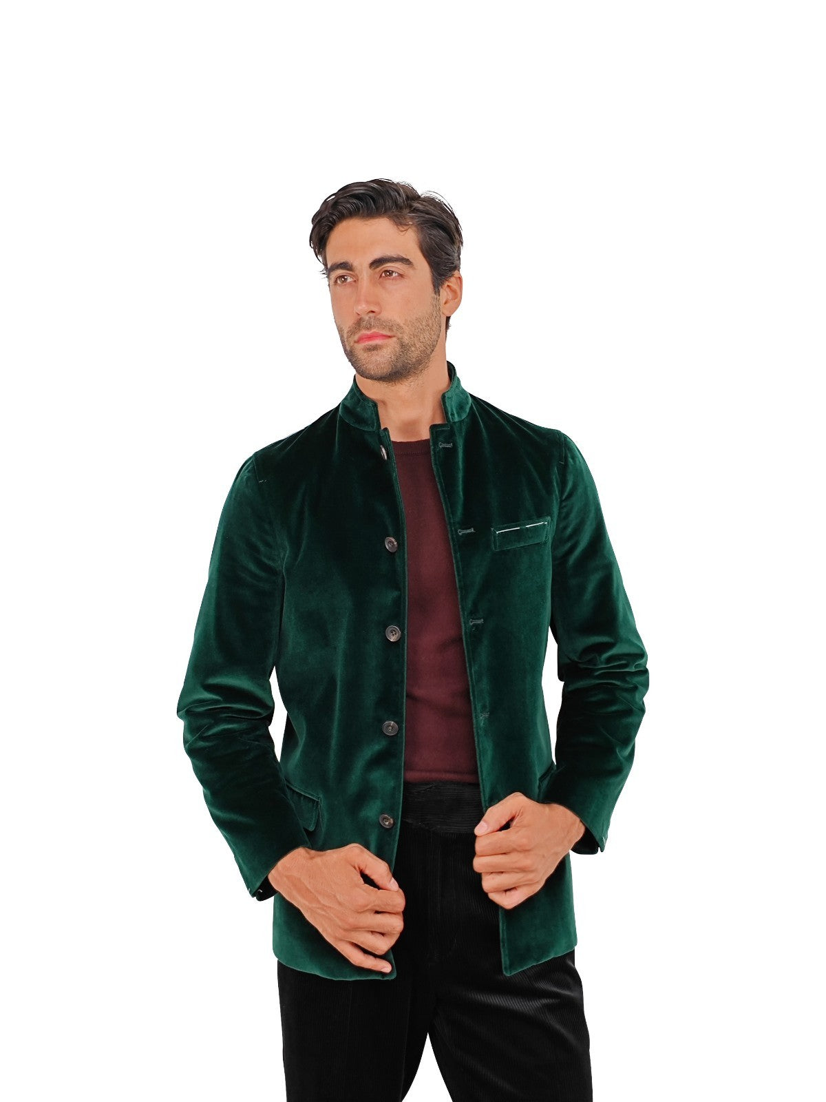 $1960 RUBINACCI NAPOLI "Vienna" Bottle Green 5 Buttons Guru Jacket Velvet Cotton