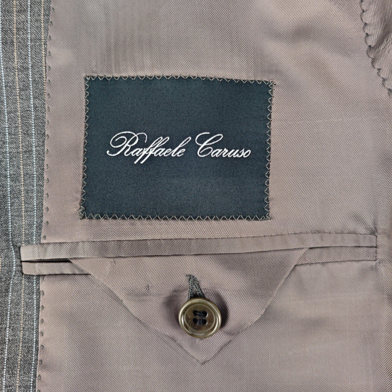 2200$ RAFFAELE CARUSO 3/2 Roll Suit Grey Pinstripe Wool 44 US / 54 IT 9R