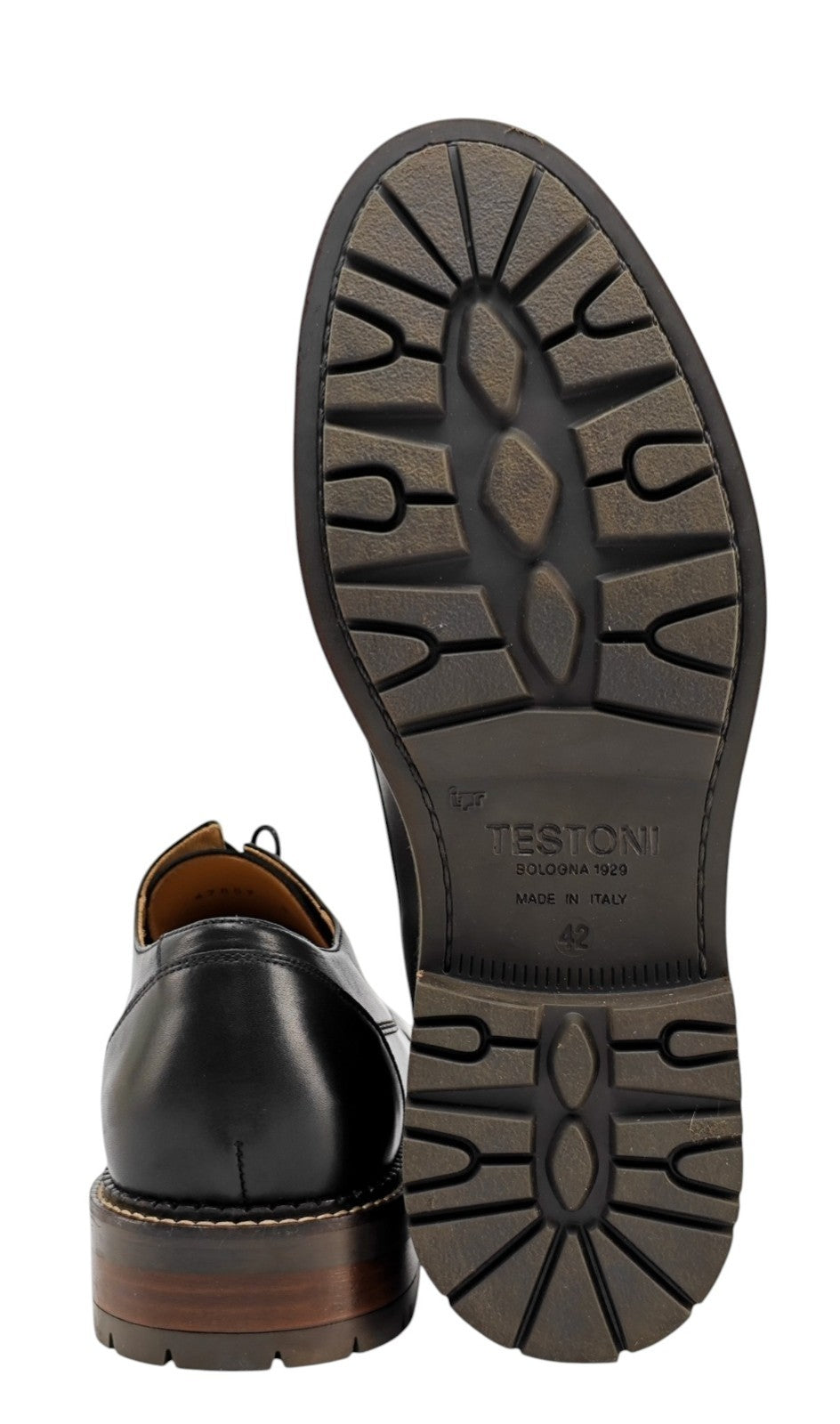 1250$ TESTONI "Camogli" Derby Shoes Antique Calf Black 8 UK / 9 US / 42 IT