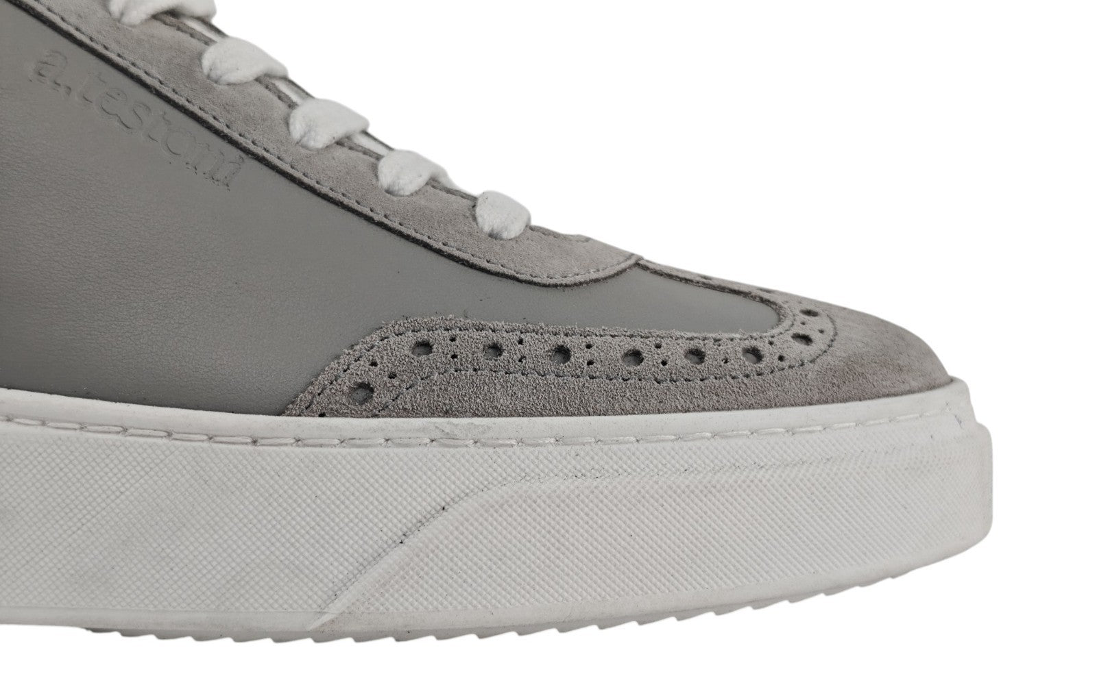 850$ TESTONI Sneaker Shoes Brogue Calf + Suede Gray 8 UK  / 9 US / 42 IT