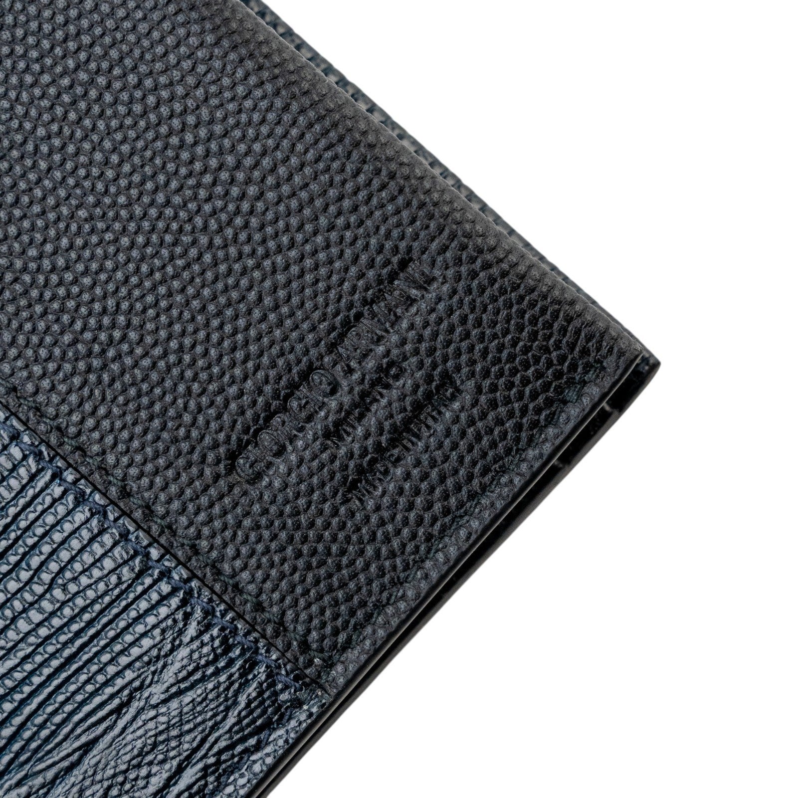 510$ GIORGIO ARMANI Wallet Bifold Lizard Print Saffiano Leather Blue Navy Black