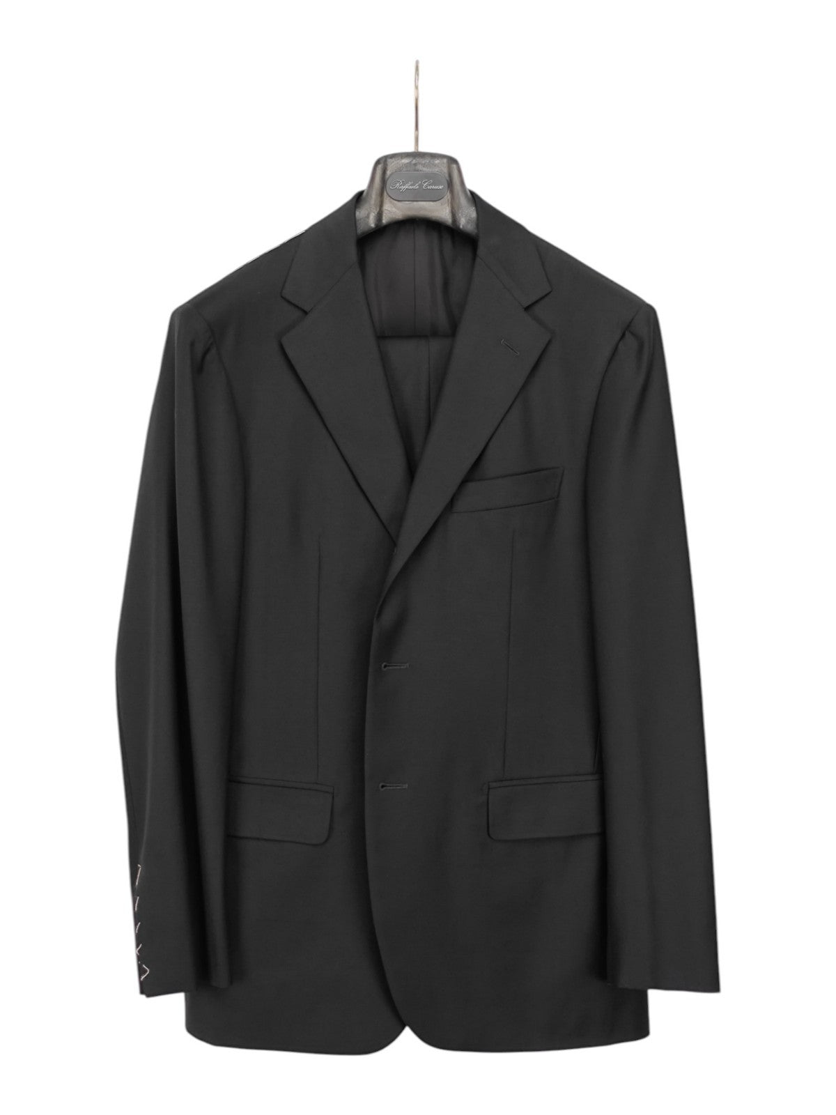 $2200 RAFFAELE CARUSO Black Solid Suit LORO PIANA Wool Super 130's