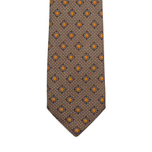 $290 ITALO FERRETTI Tie Medallion Brown 100% Silk Handmade in Italy ZILLI