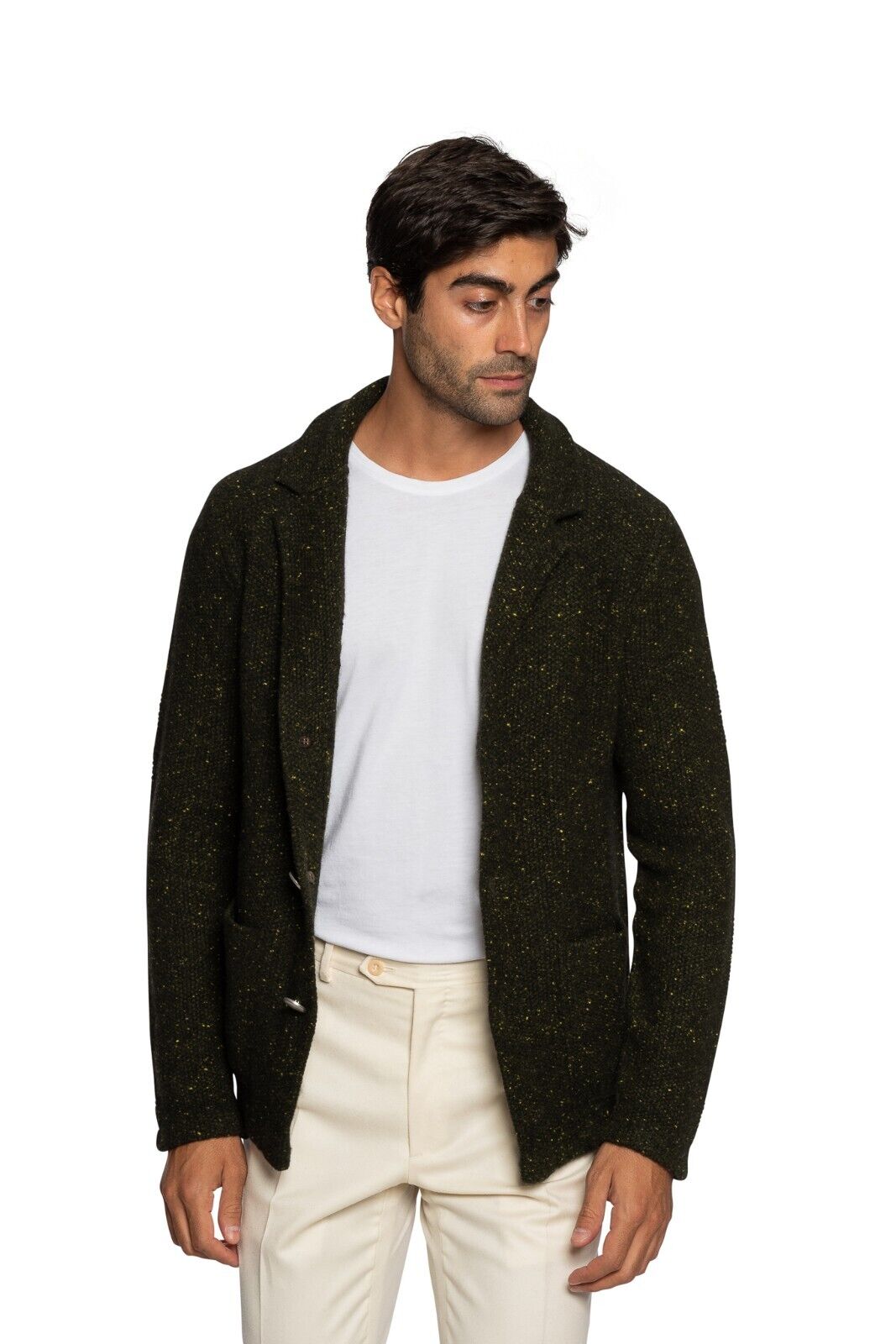 $1600 FEDELI CASHMERE Cardigan Thick 100% Cashmere Harris Tweed  40 US / 50 EU