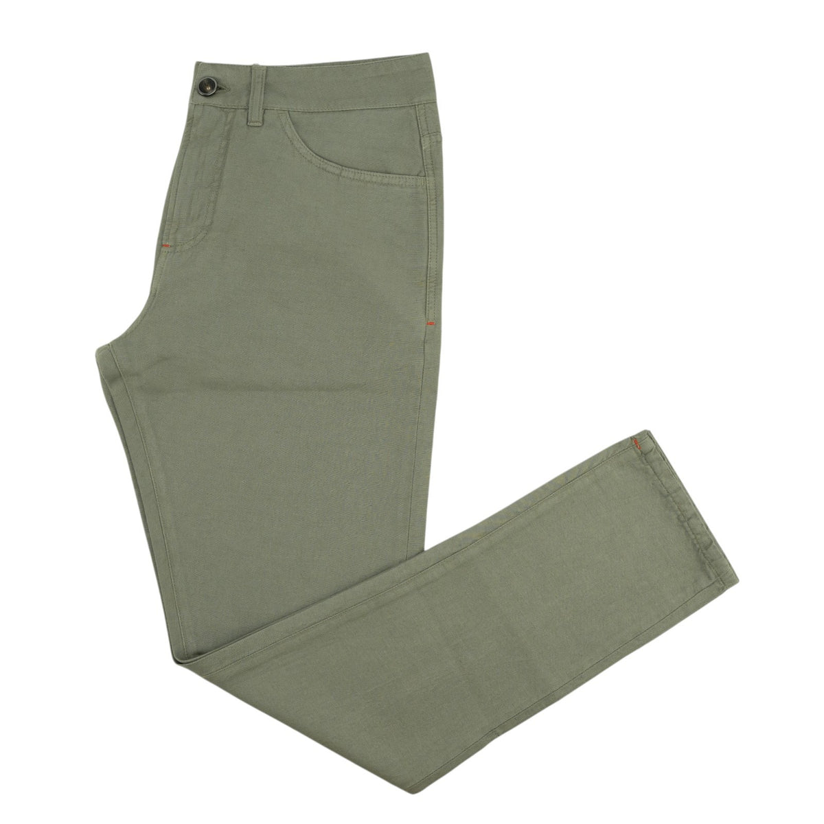 690$ ISAIA NAPOLI Olive Green 5 Pocket Trouser Pant Cotton Linen 32 US  / 48 EU