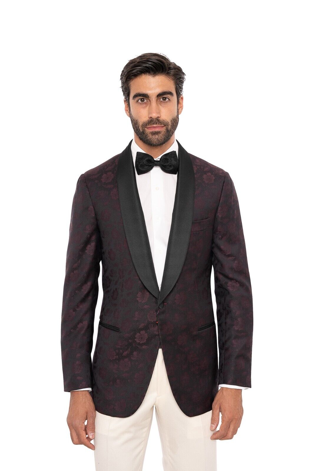 $5800 ISAIA NAPOLI Burgundy Jacquard Floral Tuxedo Jacket Wool  40 US / 50 EU 8R