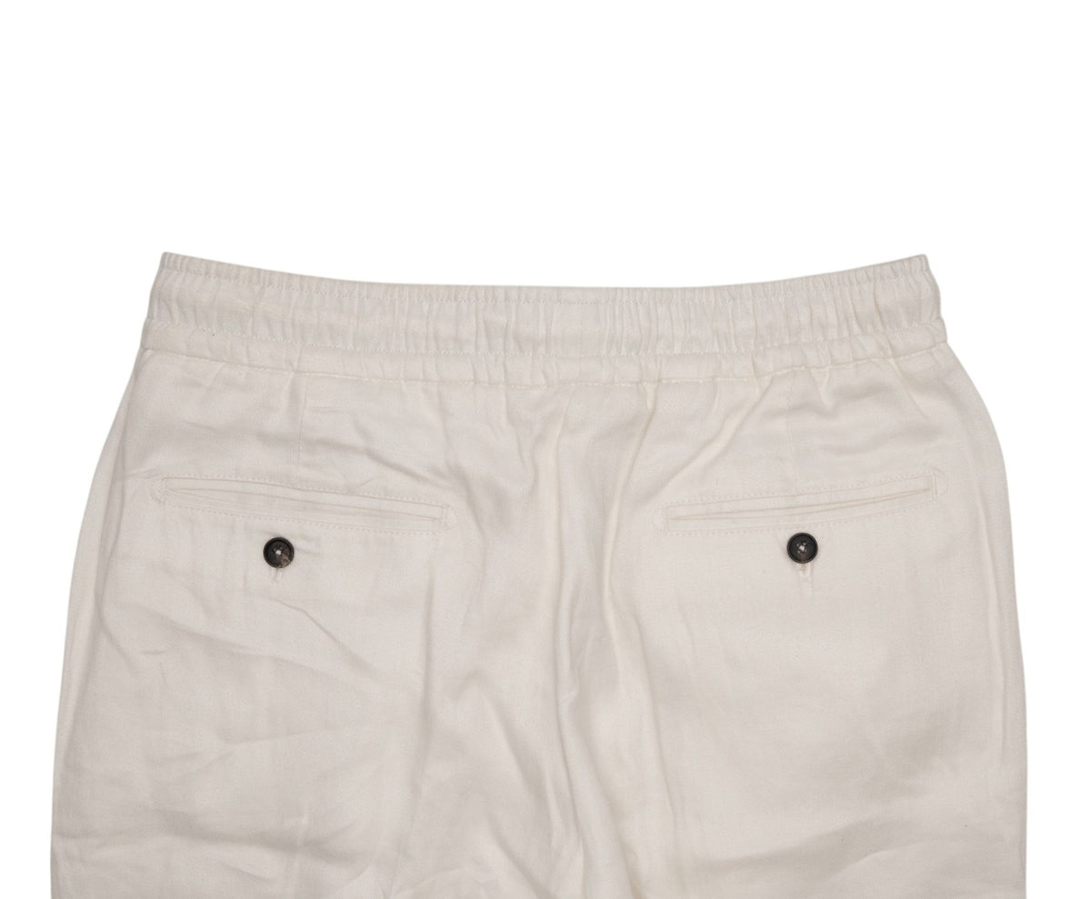 1250$ ISAIA NAPOLI White Drawstring Pant 100% Linen Relaxed Fit 32 US / 48 EU