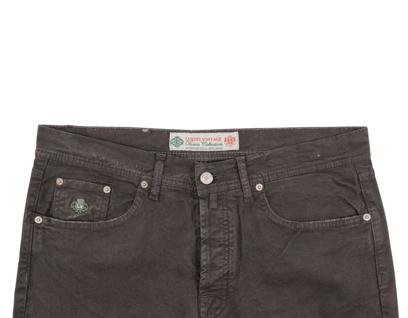 415$ LUIGI BORRELLI NAPOLI Washed Dark Brown Denim Jeans Cotton 36 US / 52 EU