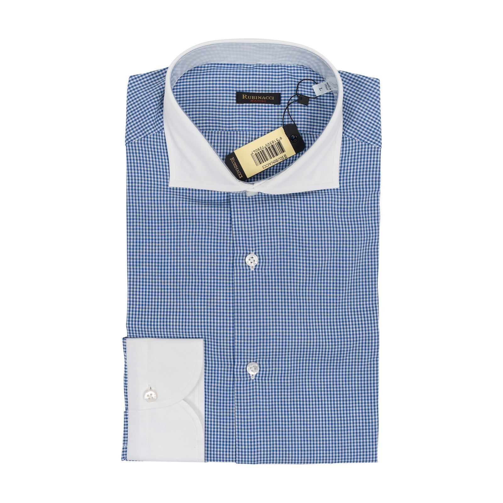670$ RUBINACCI NAPOLI "Wall Street" White / Blue Hand-Sewn Dress Shirt Cotton