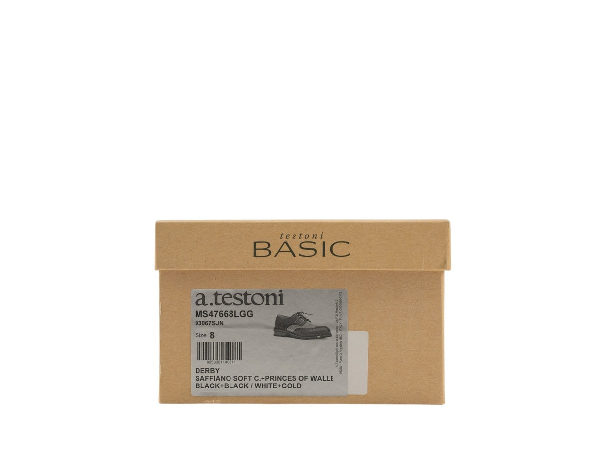 1200$ TESTONI Derby Shoes Saffiano + Princess of Walles Black 8 UK / 9 US  42 IT