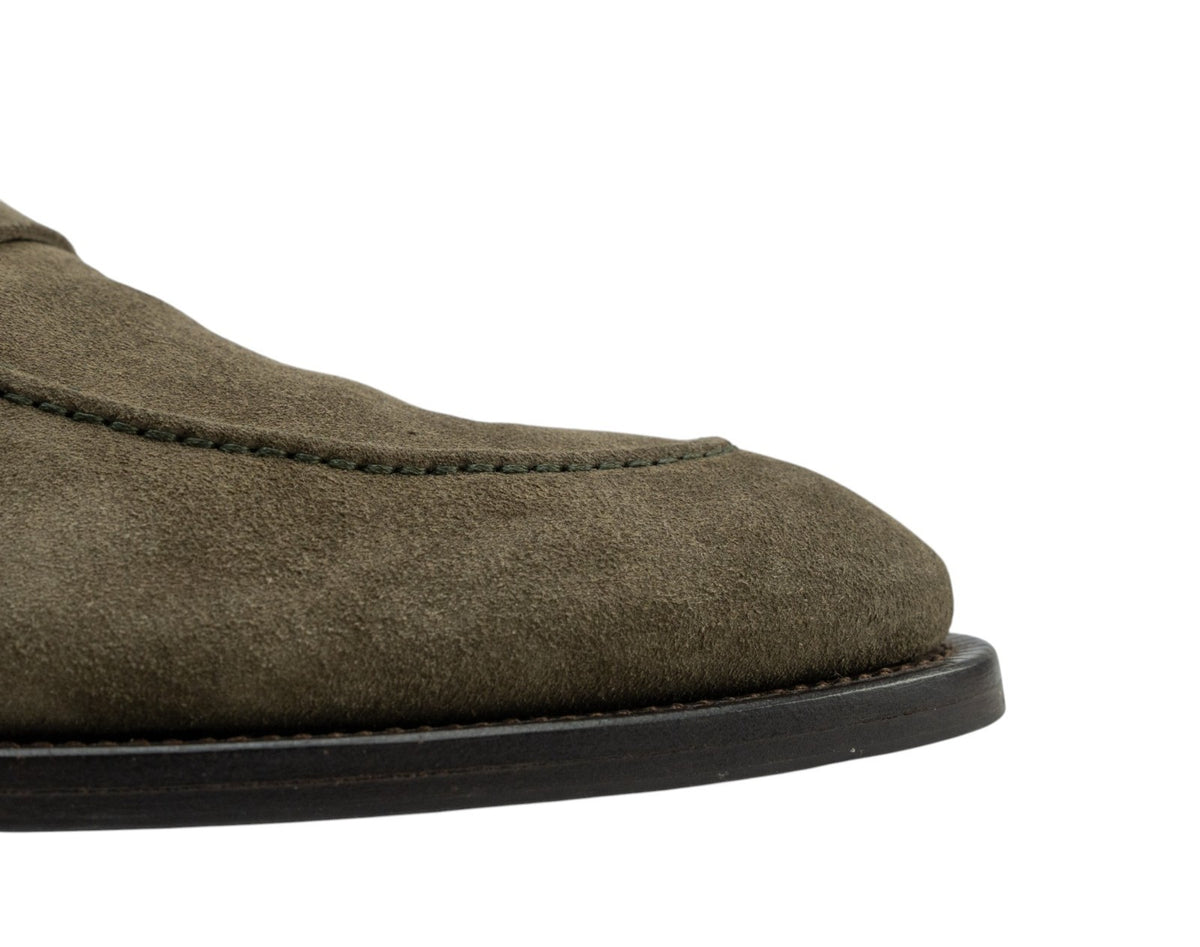 ISAIA NAPOLI Green Suede Penny Loafer Shoes Leather Sole 10 UK / 11 US / 44 IT