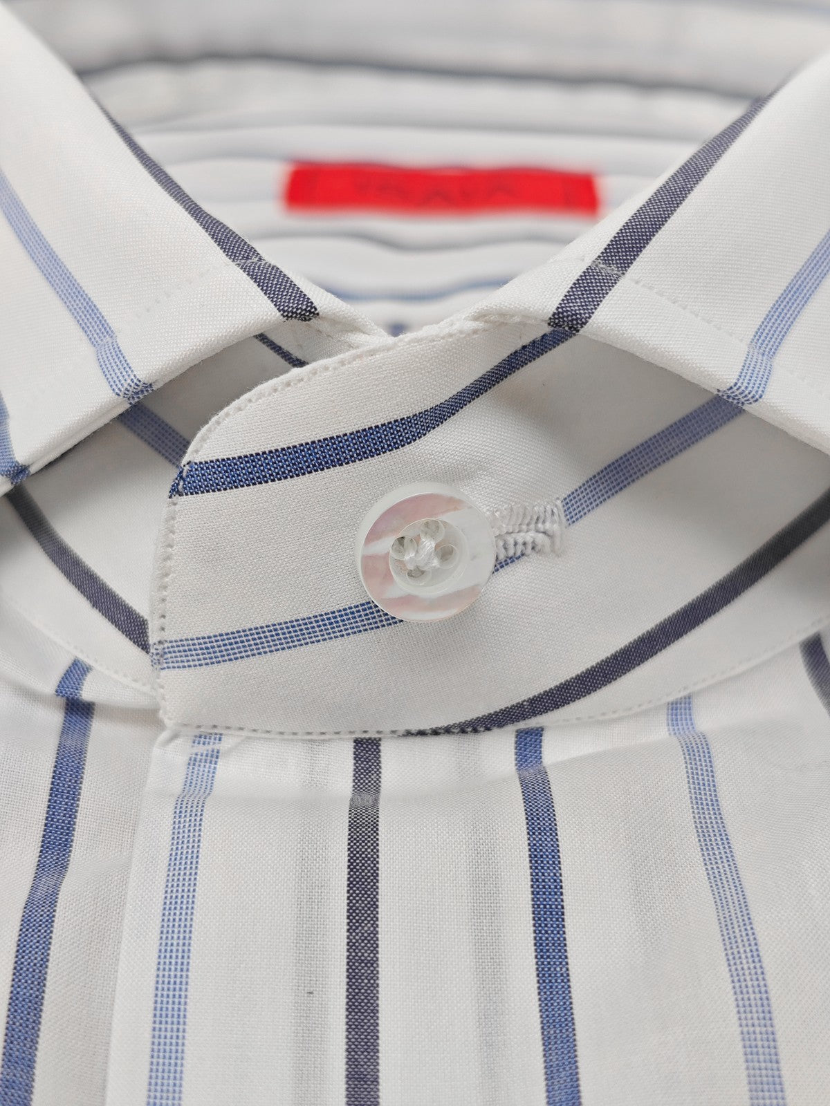 730$ ISAIA NAPOLI "Mix" Dress Shirt White - Blue Striped Fine Cotton 15.75 - 40
