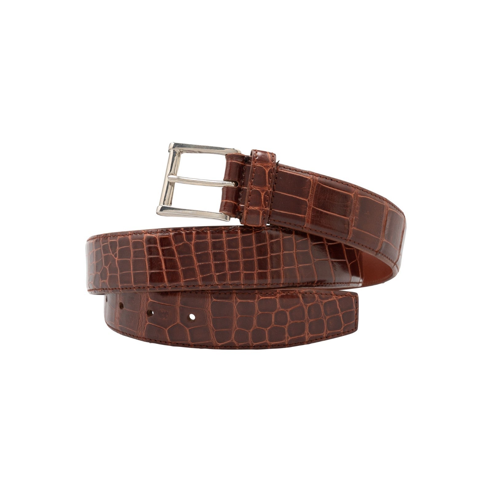 $1250 RUBINACCI NAPOLI Brown Handmade Belt 100% Real Alligator Size 110  ( L )