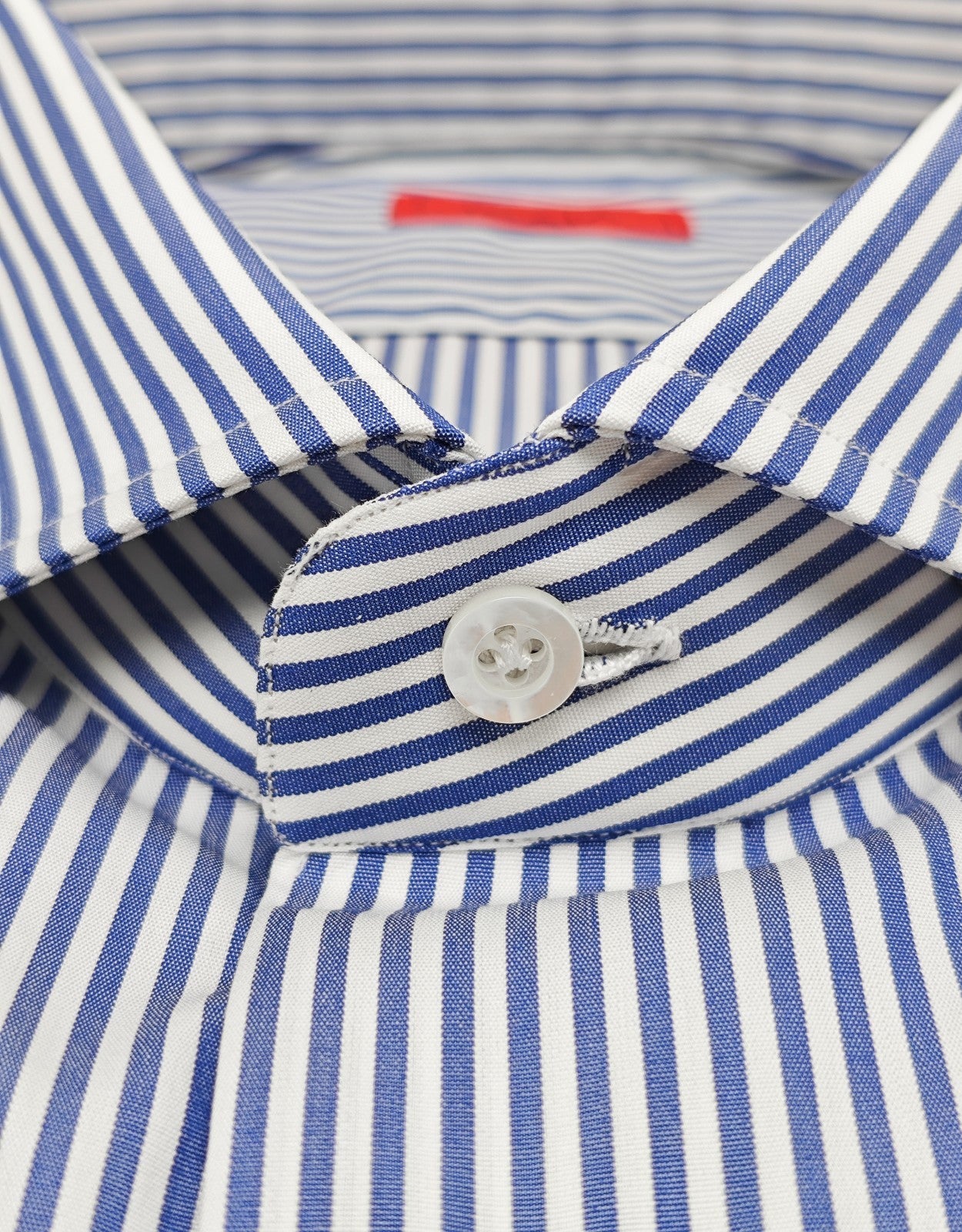 730$ ISAIA NAPOLI "Mix" Dress Shirt Blue Striped Oxford Cotton 17.5 - 44