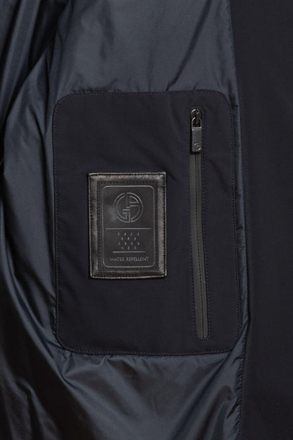 1900$ GIORGIO ARMANI Jacket Blouson Leather Details Dark Blue Water Repellent