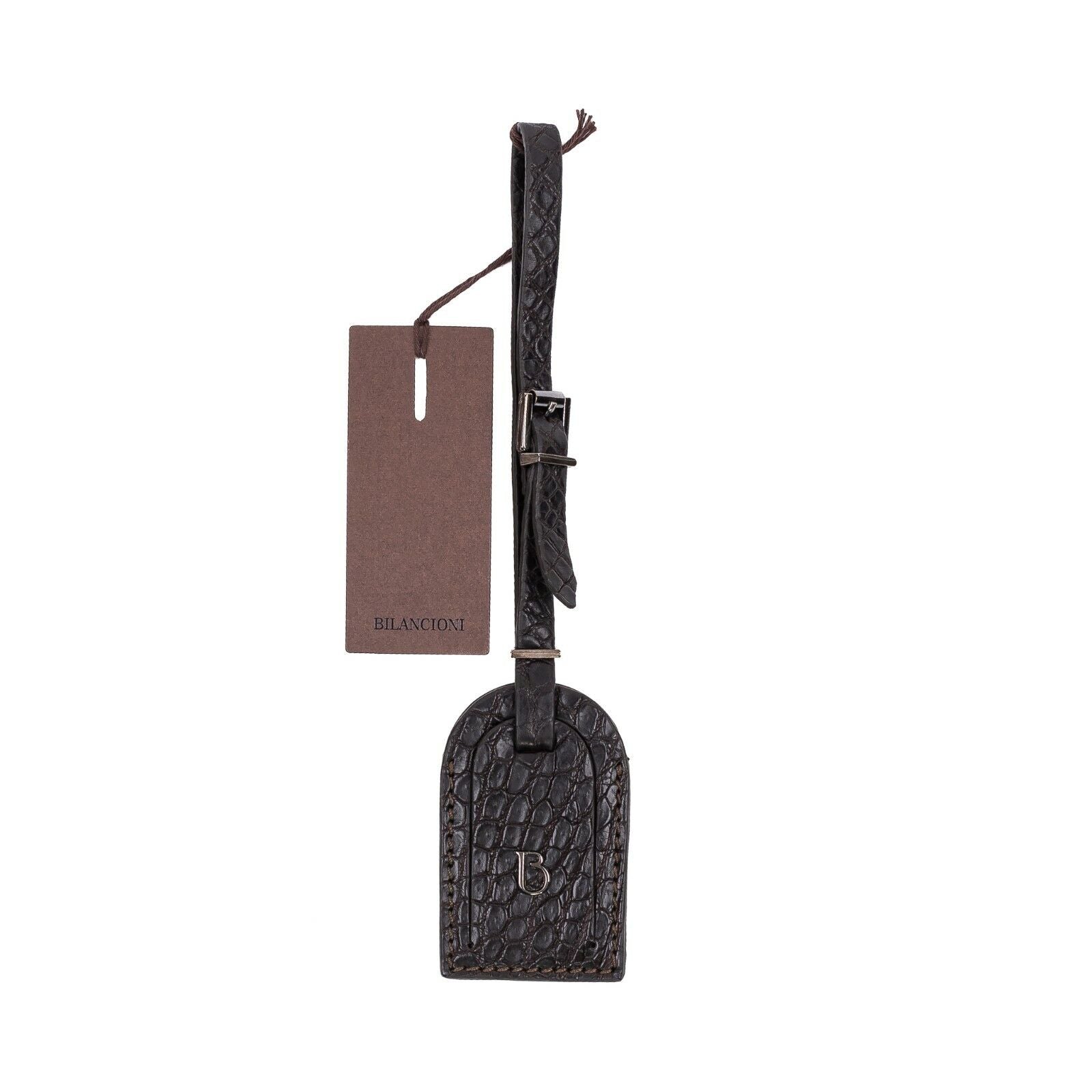 550$ UMBERTO BILANCIONI Real Crocodile Charm Keychain Metal Logo Made in Italy