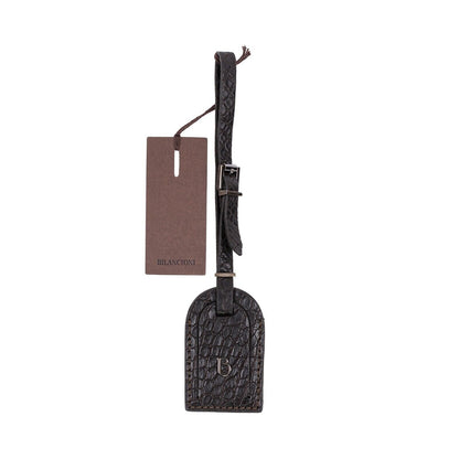 550$ UMBERTO BILANCIONI Real Crocodile Charm Keychain Metal Logo Made in Italy