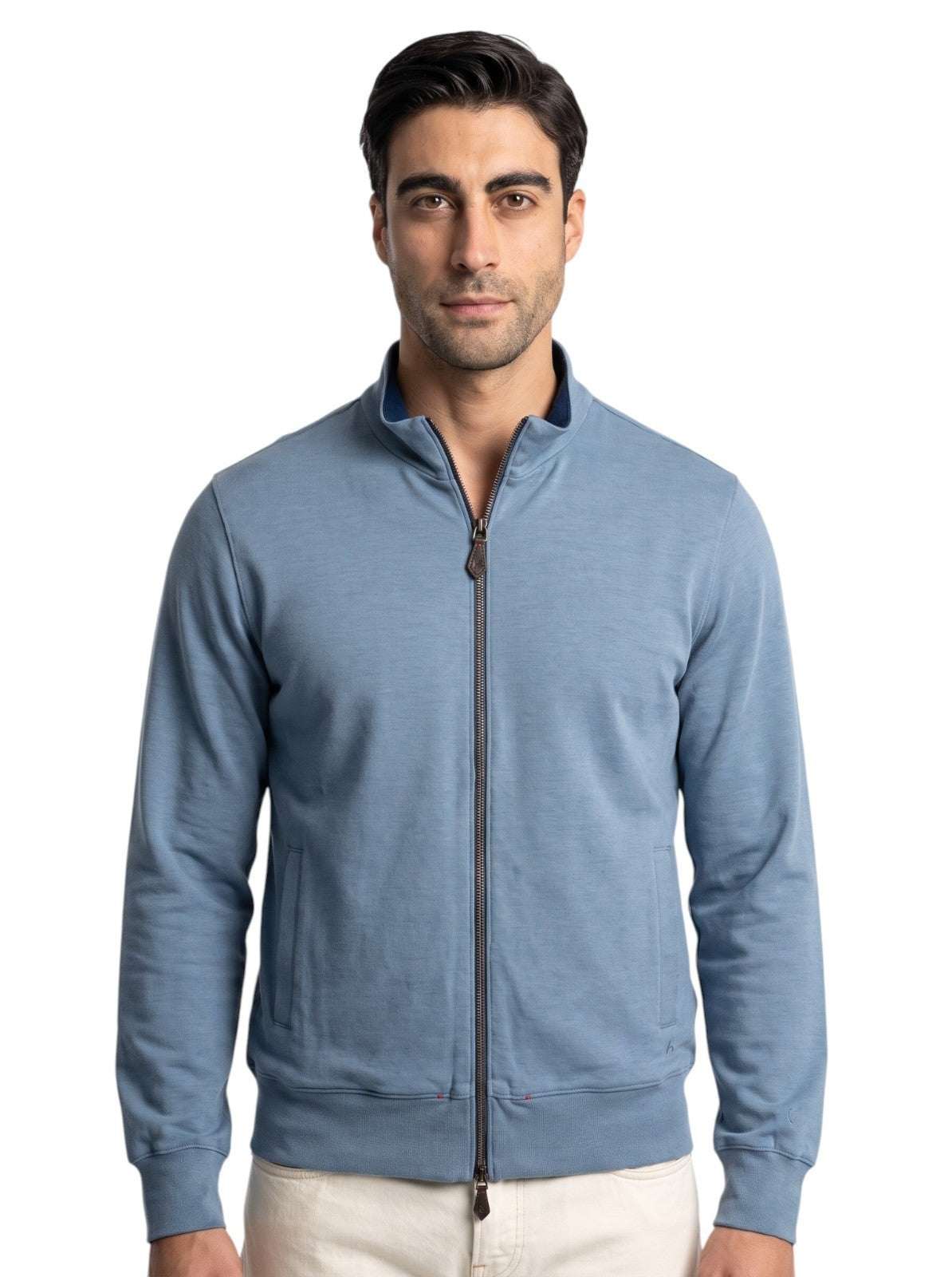 $1450 ISAIA NAPOLI Blue Full Zip Track Jacket Jersey Cotton Size M