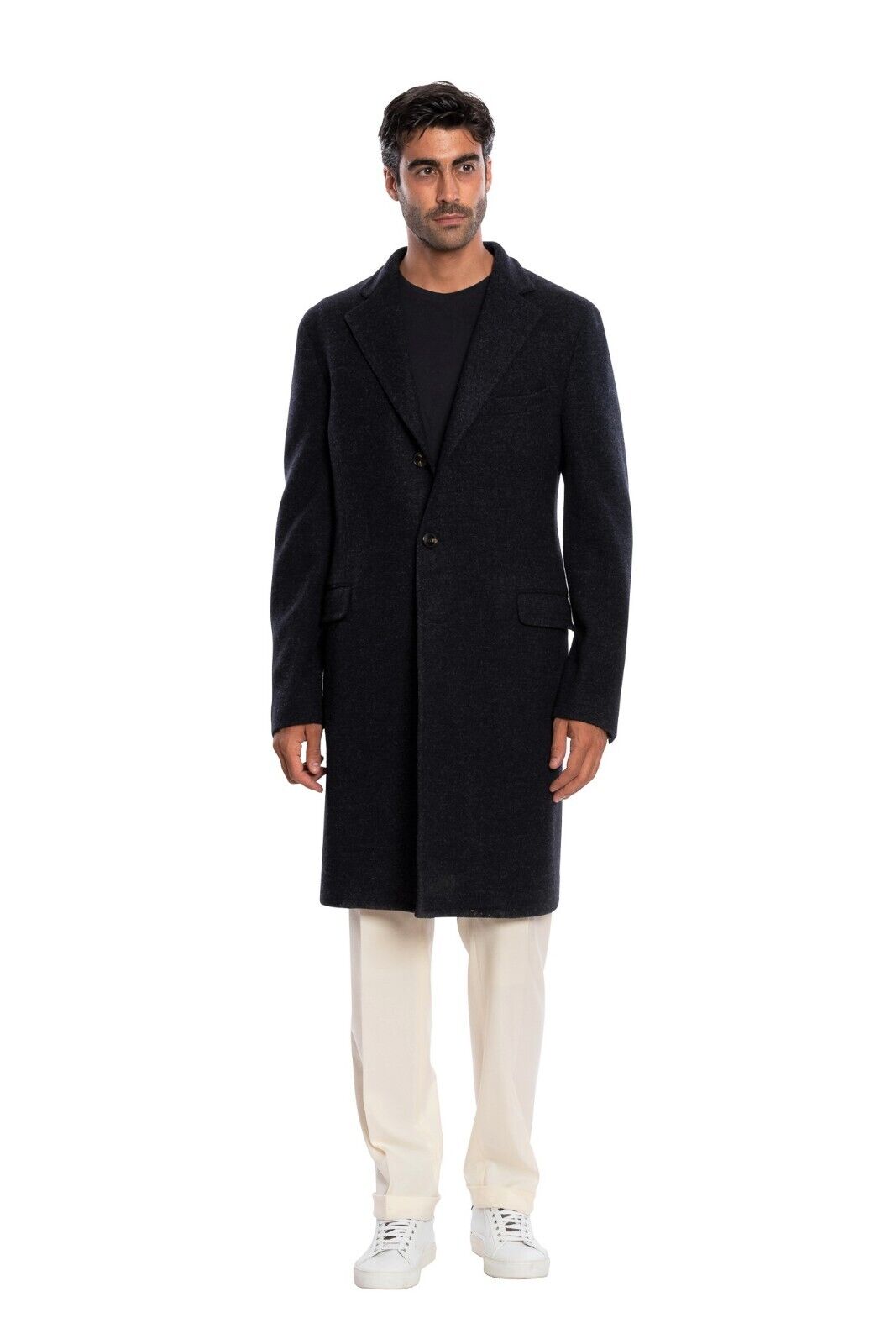 $1850 BOGLIOLI Single Braested Dark Blue Coat K.Jacket Flannel Wool 40 US 50 EU
