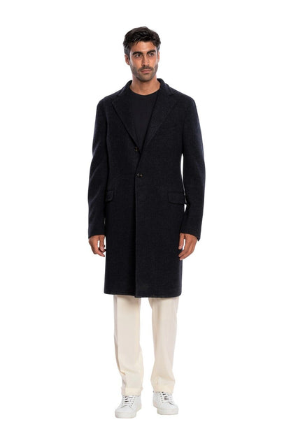 $1850 BOGLIOLI Single Braested Dark Blue Coat K.Jacket Flannel Wool 40 US 50 EU