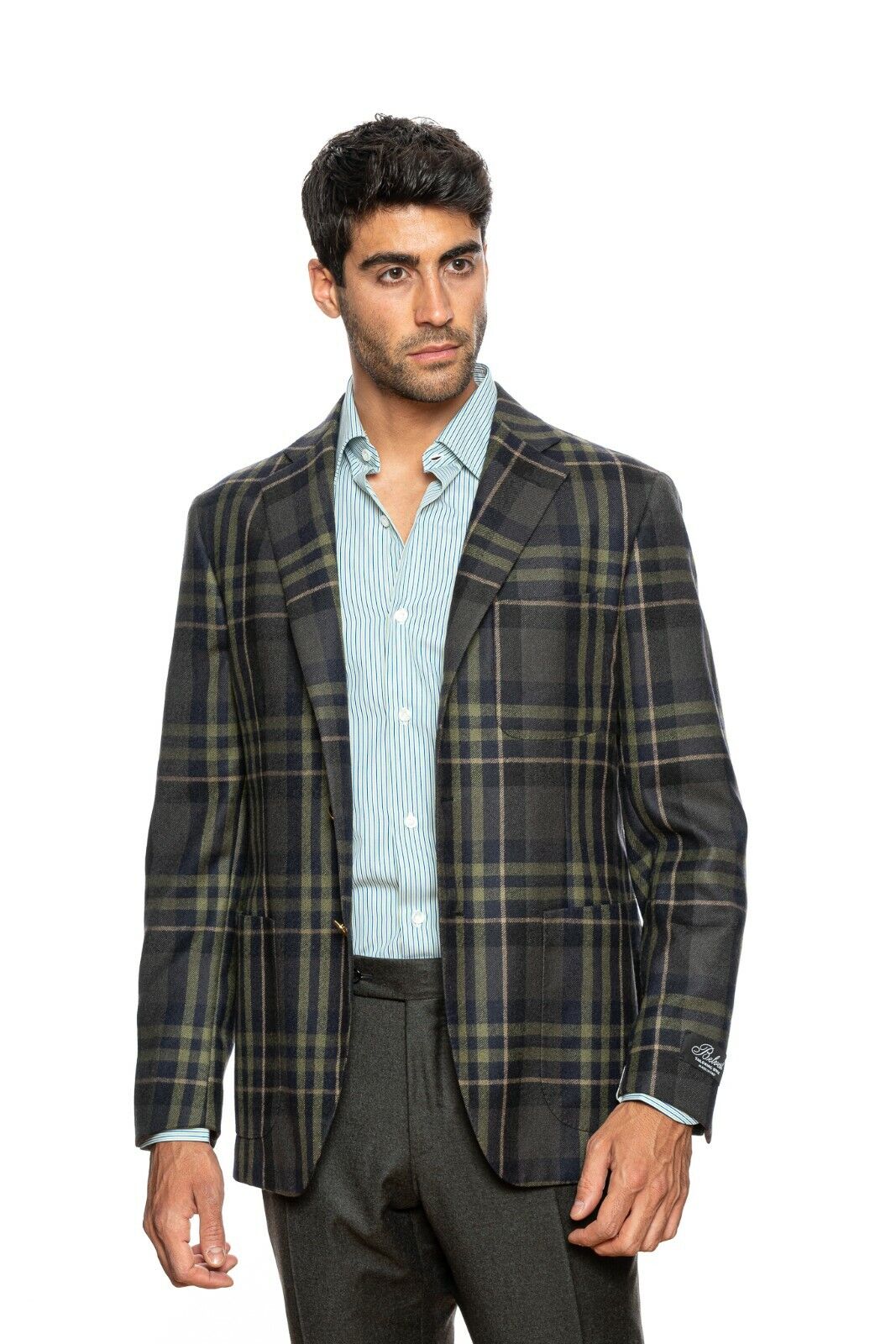 $2295 BELVEST Blue Green Wool Check Jacket Blazer 42 US / 52 EU Drop 7R  