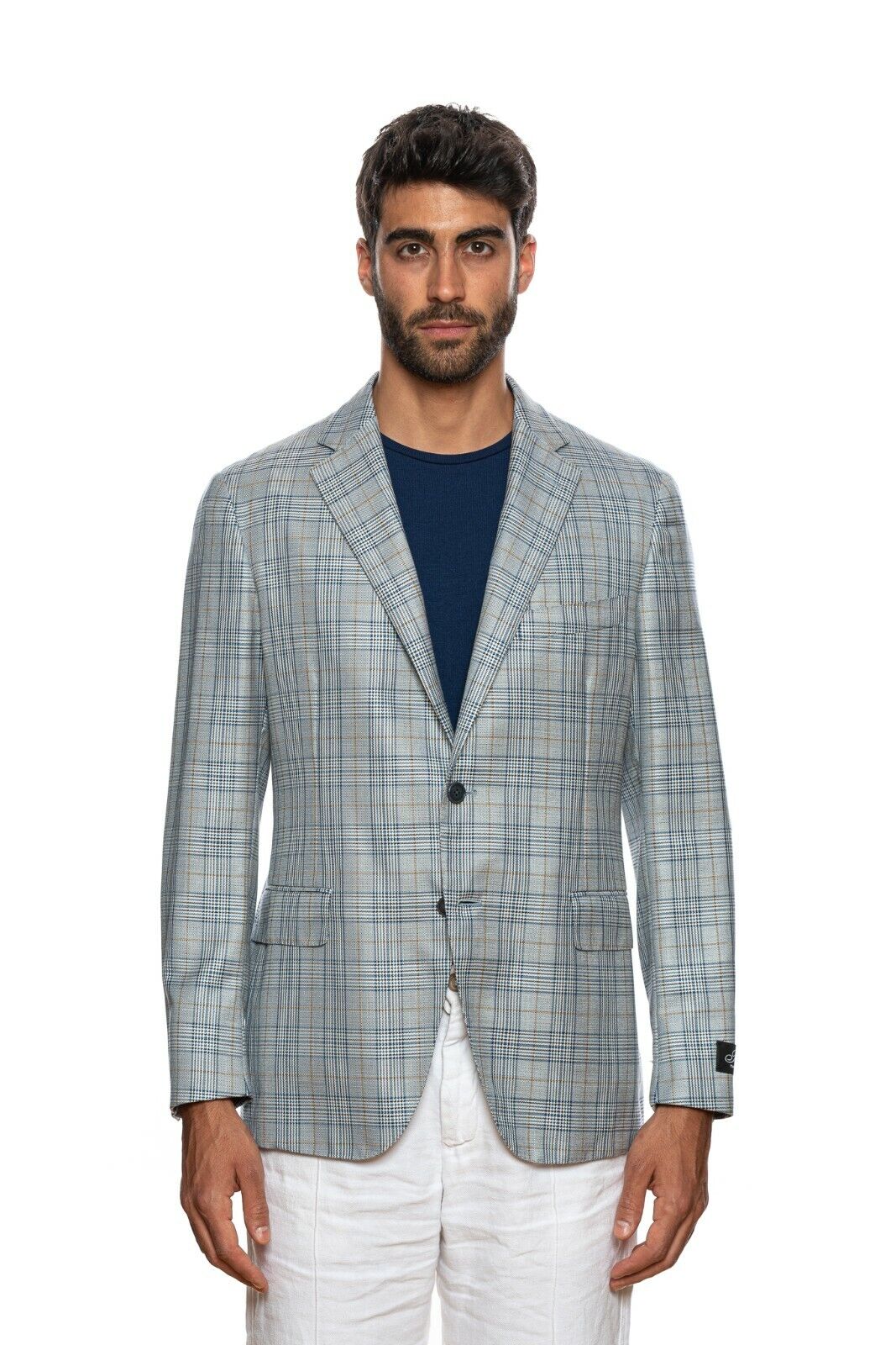 2450$ BELVEST Blue Glen Plaid Wool Silk Sartorial Jacket Blazer 40 US / 50 EU 7R
