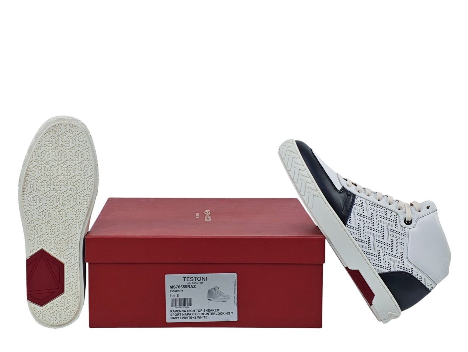 1100$ TESTONI Ravenna High Top Sneaker Perforated Interlock 8 UK / 9  US / 42 IT