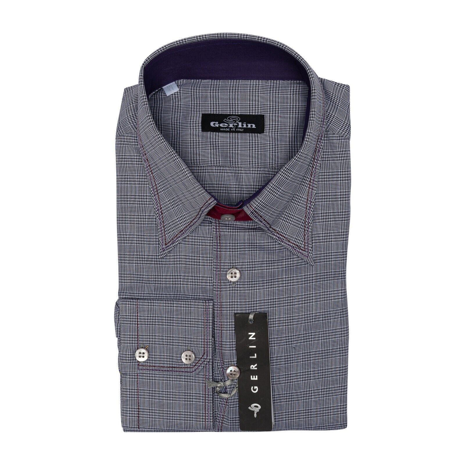 690$ LUXURY GERLIN Shirt POINT Gray Checks ALUMO Cotton 16 - 41  1P BIJAN