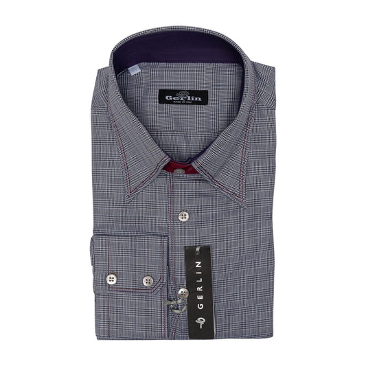 690$ LUXURY GERLIN Shirt POINT Gray Checks ALUMO Cotton 16 - 41  1P BIJAN