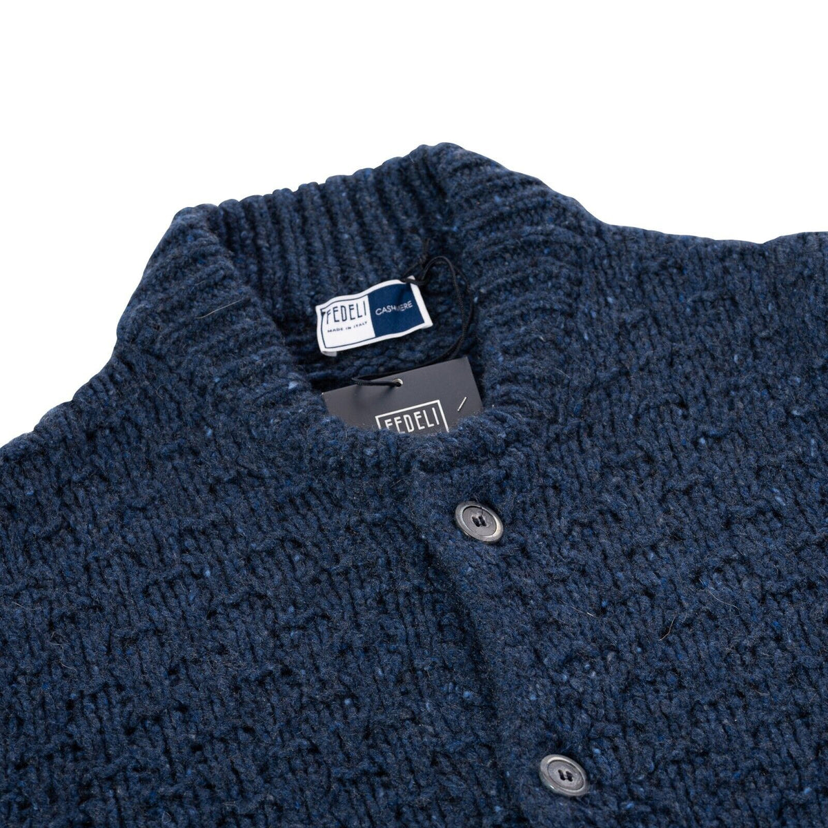 $1600 FEDELI CASHMERE Jacket Cardigan Thick 100% Open Cashmere Blue 40 US  50 EU