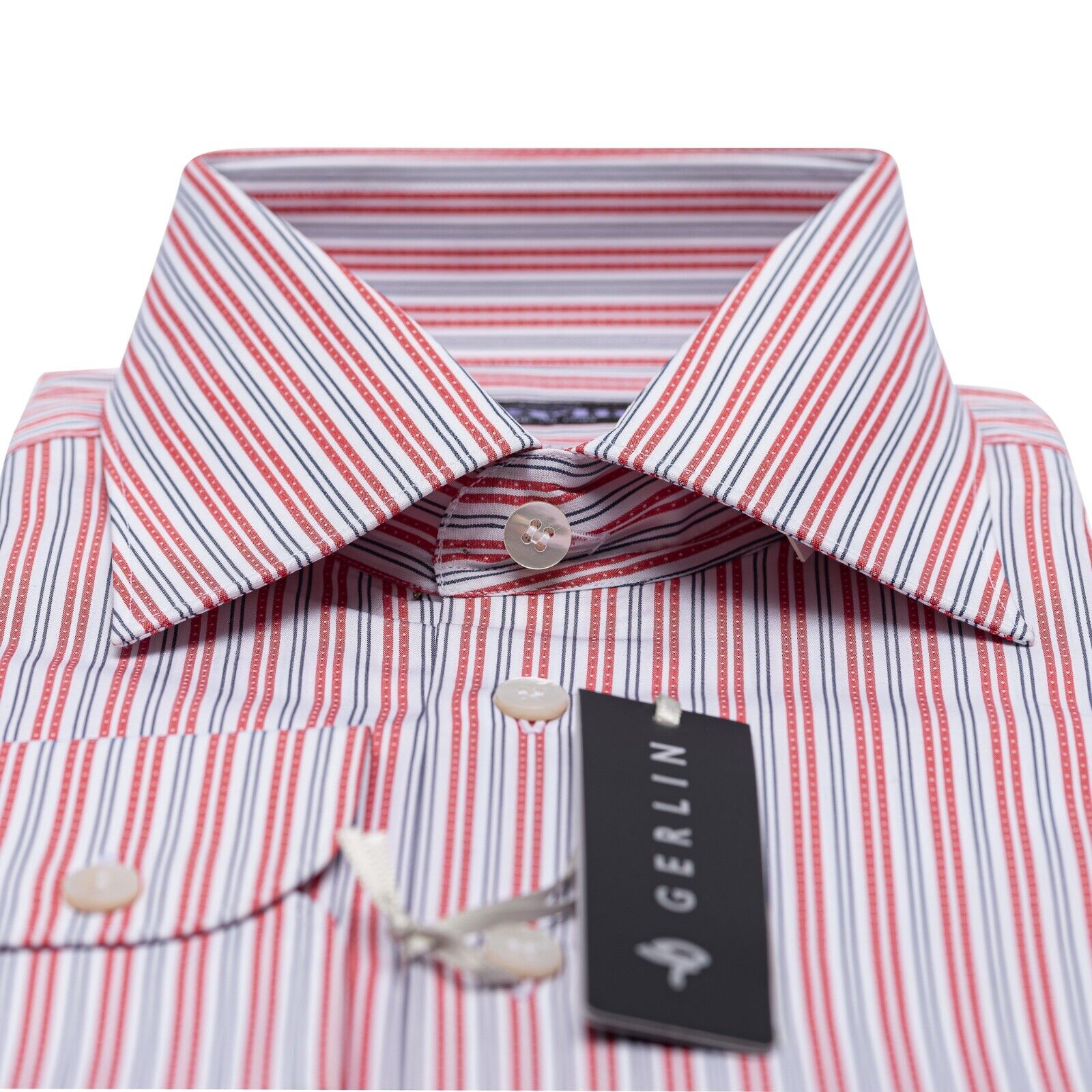 690$ LUXURY GERLIN Shirt Striped SUPRALUX ALUMO Cotton 16  41 - 8T BIJAN