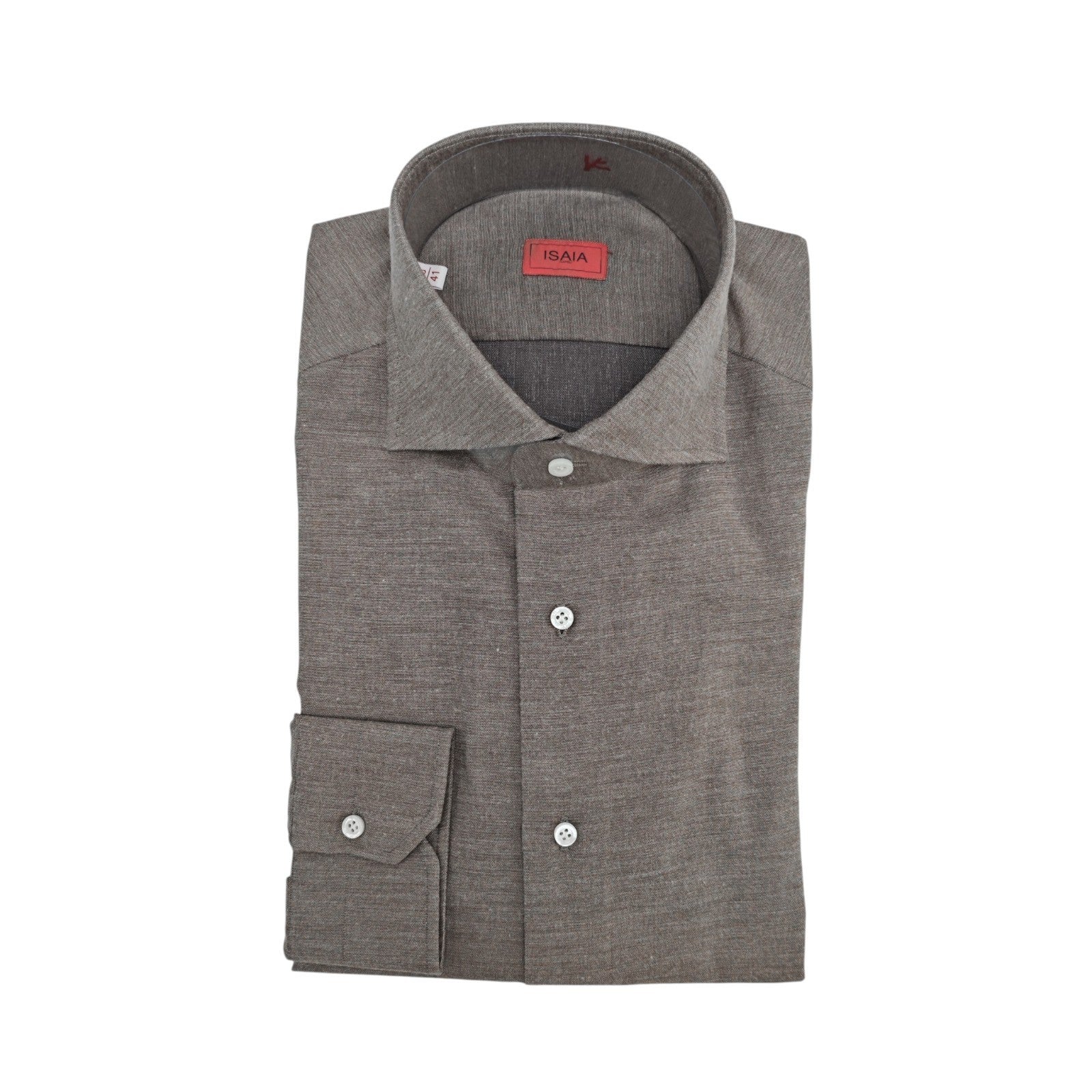 780$ ISAIA "Mix" Dress Shirt Dark Beige Cotton Cashmere Hand - Sewn 16 - 41