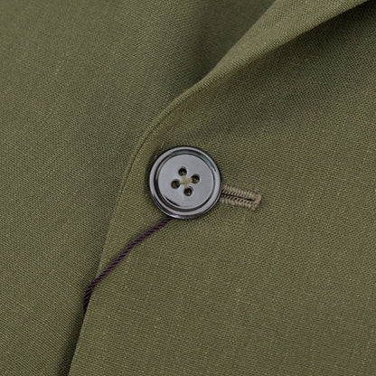 $8395 ISAIA "Domenico" Green Double Breasted Suit 100% Linen 40 US / 50 EU  7C