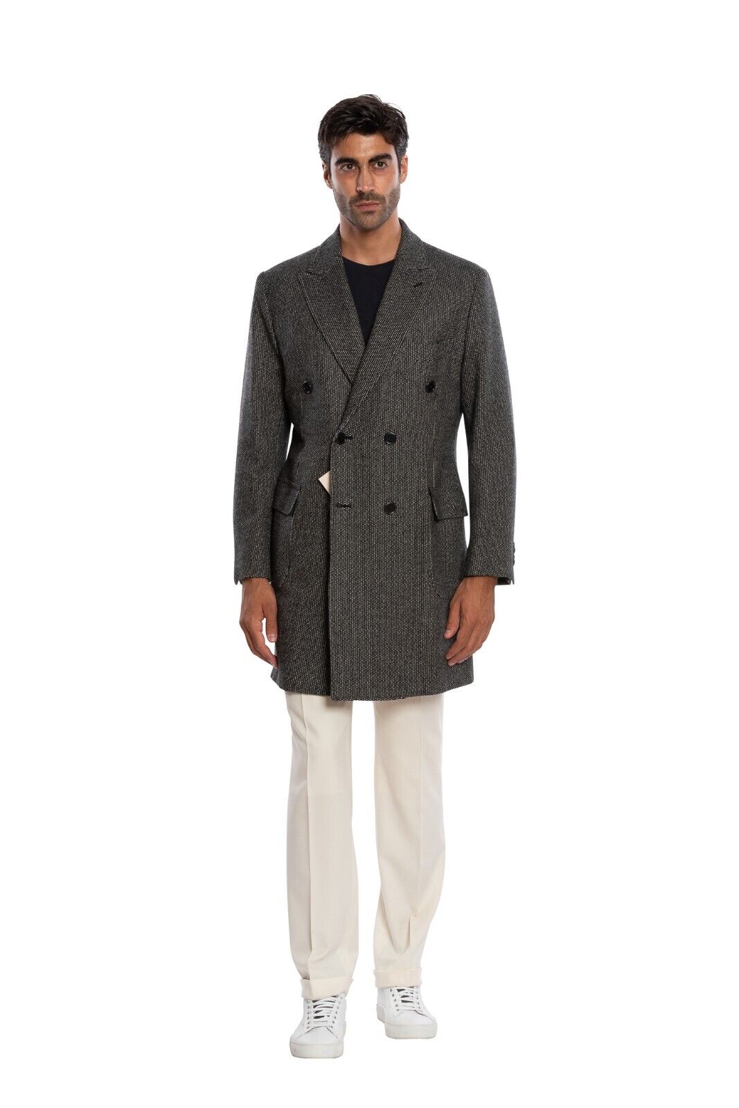 $4200 LUIGI BORRELLI NAPOLI Hand-Sewn 100% Cashmere Grey Coat Double Breasted
