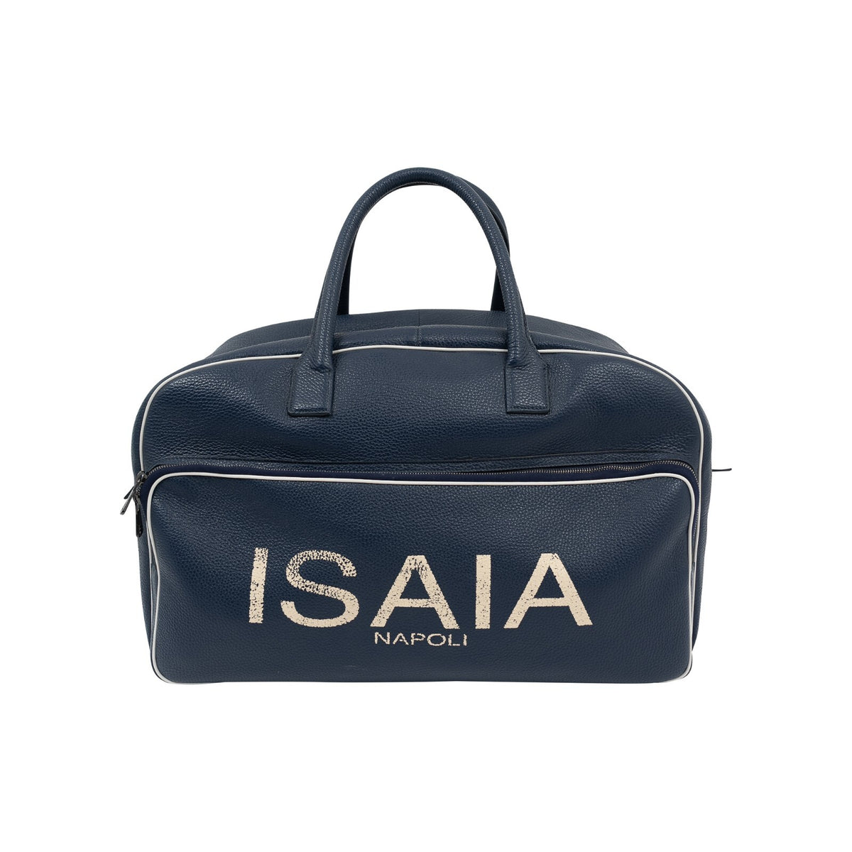 $2600 ISAIA NAPOLI "Logo" Blue Leather Large Duffle Bag Travel Weekender