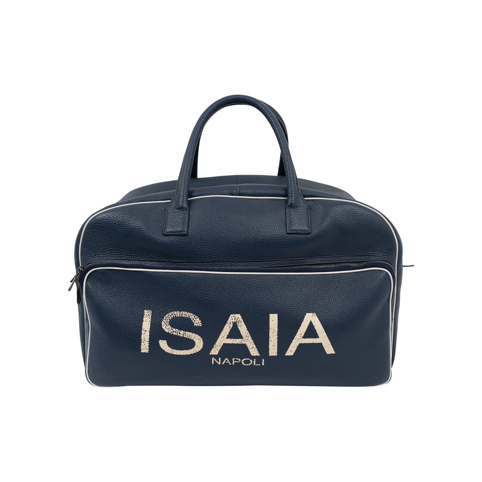 $2600 ISAIA NAPOLI "Logo" Blue Leather Large Duffle Bag Travel Weekender