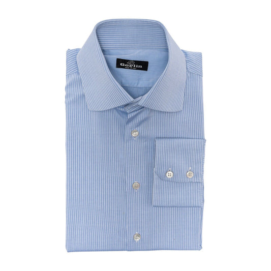 690$ LUXURY GERLIN Shirt Striped Blue ALUMO Cotton 16 - 41 7F BIJAN