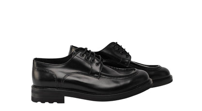1250$ TESTONI Black Derby Shoes Brush Off Calf + Wool Lining 8 UK / 9 US / 42 IT
