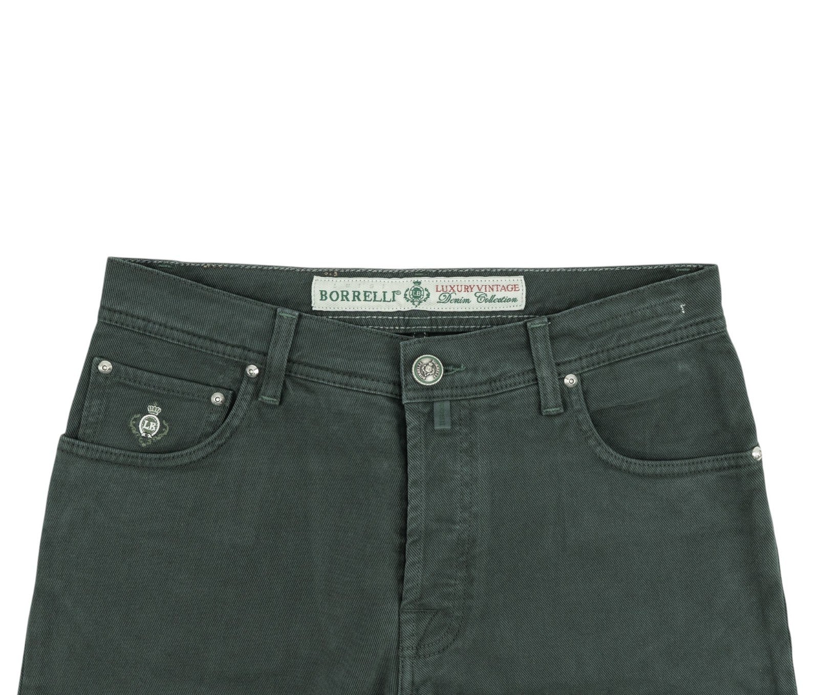 415$ LUIGI BORRELLI NAPOLI Forest Green Denim Jeans Pant Cotton 33 US / 49 EU