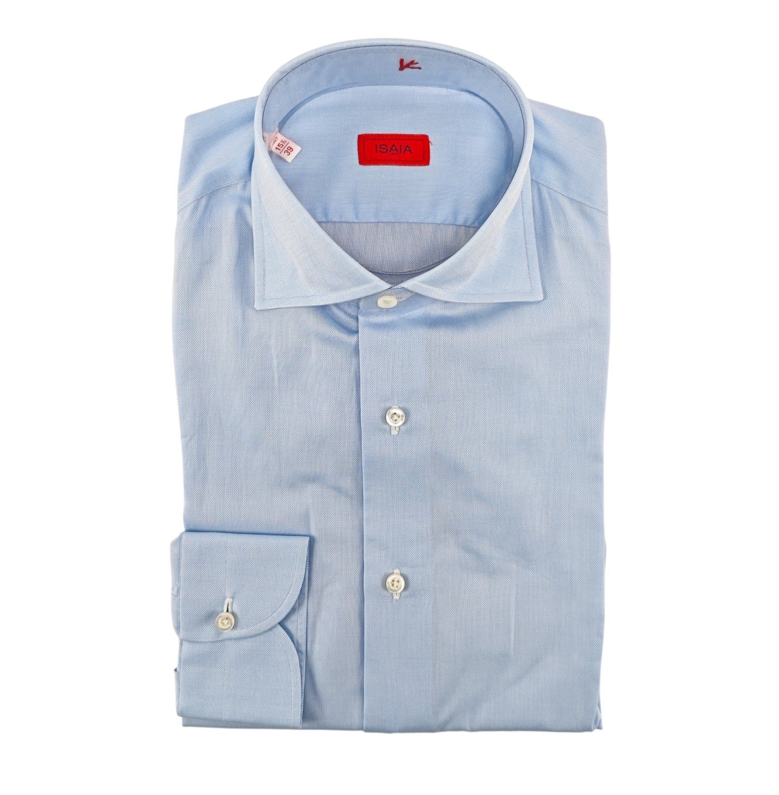 780$ ISAIA NAPOLI "Mix" Dress Shirt Blue Solid Oxford Cotton 15.5 - 39