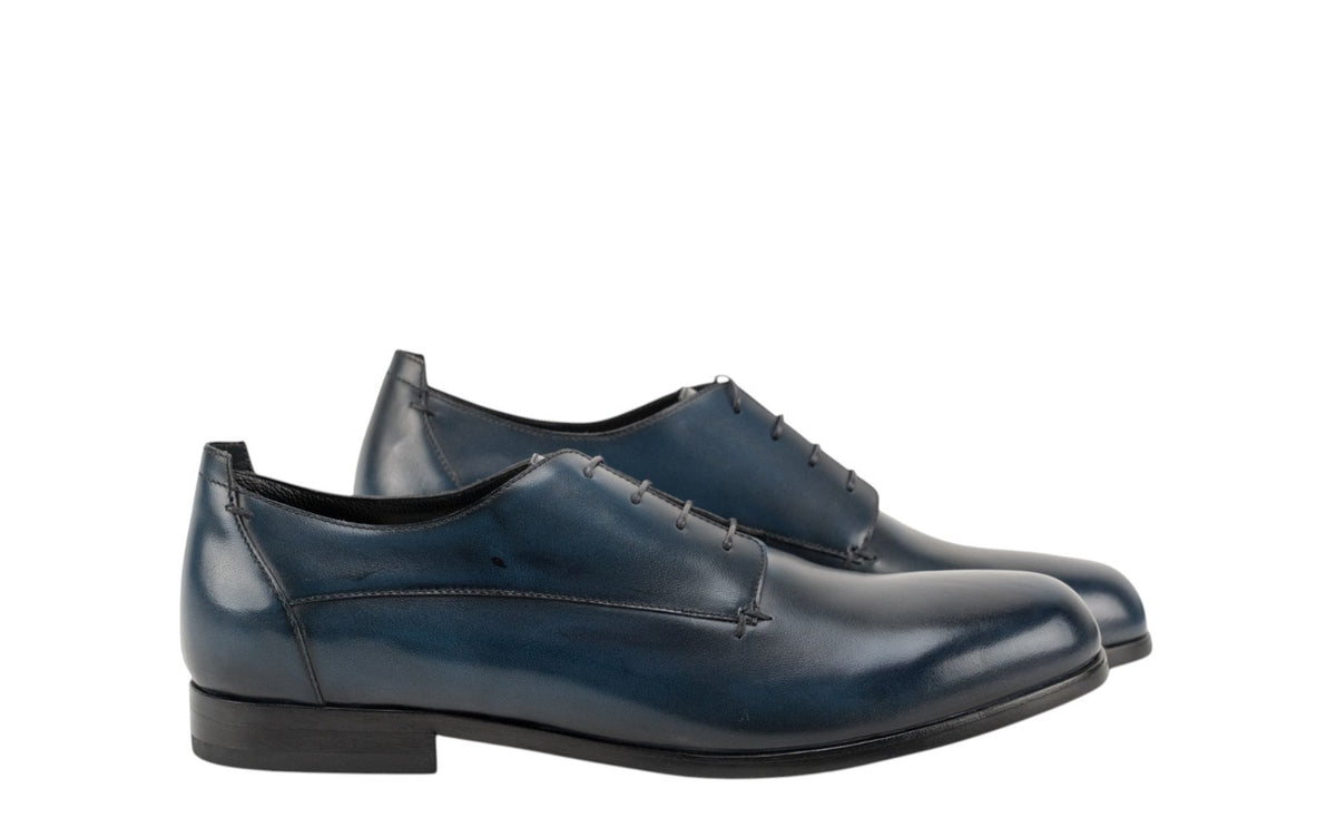 1200$ TESTONI Derby Shoes Grain Brushed Calf Blue Navy 8 UK / 9 US / 42 IT
