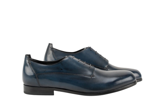 1200$ TESTONI Derby Shoes Grain Brushed Calf Blue Navy 8 UK / 9 US / 42 IT