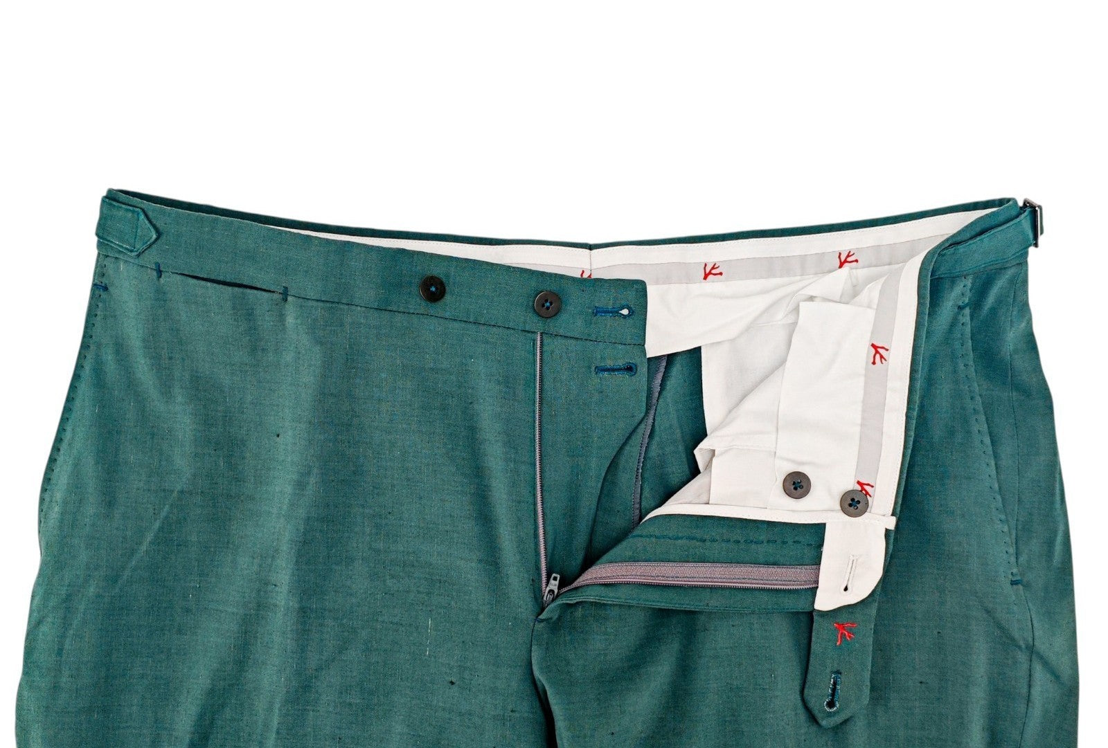 1550$ ISAIA Hand-Sewn Tapered Dress Pant Wool Linen Aquamarine 40 US / 56 EU 7R