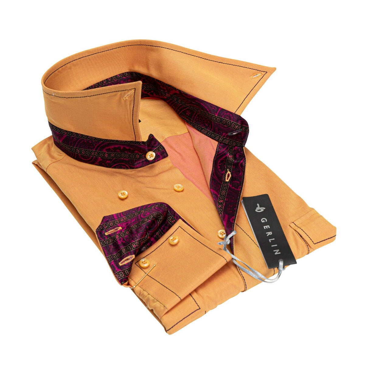 ITALIAN LUXURY 950$ GERLIN Shirt Orange Cotton + Silk 16-41  BIJAN