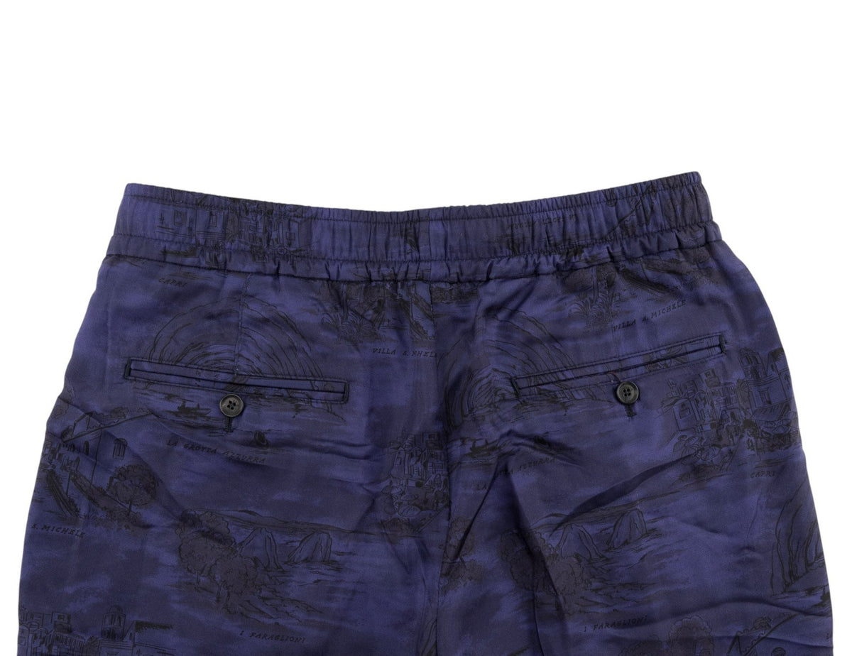 1390$ ISAIA "CAPRI" Dark Blue Drawstring Pant 100% Silk Relaxed Fit 32 US/48 EU