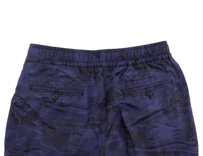 1390$ ISAIA "CAPRI" Dark Blue Drawstring Pant 100% Silk Relaxed Fit 32 US/48 EU