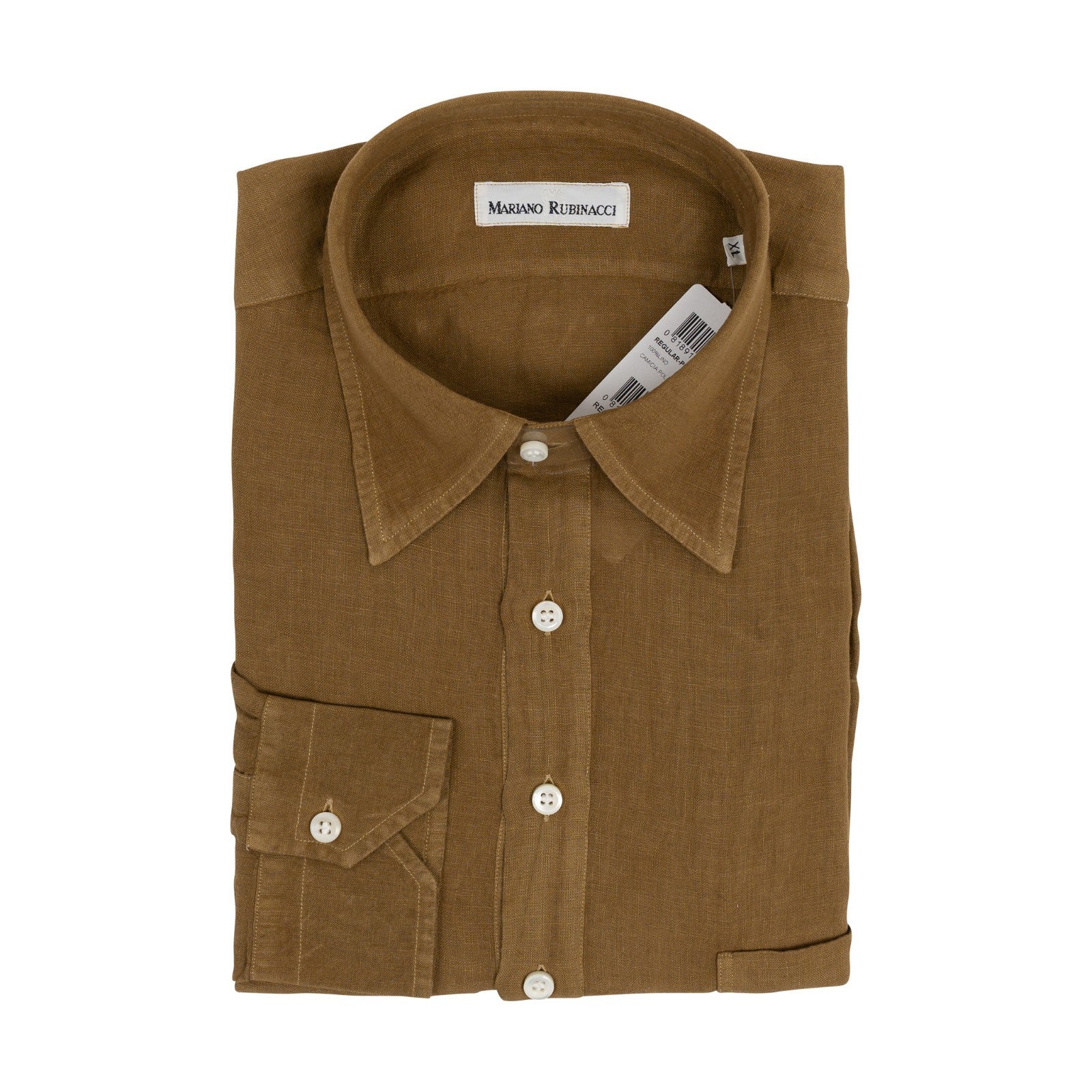 425$ RUBINACCI NAPOLI Brown Popover Shirt 100% Linen Classic Fit  4T