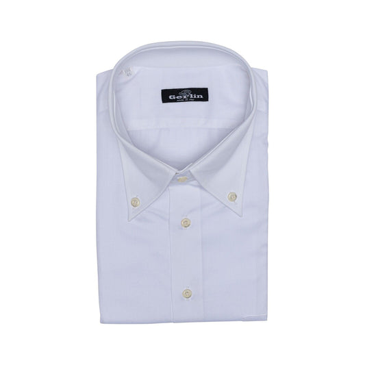 690$ LUXURY GERLIN Shirt White Herringbone Button Down Cotton 1H ZILLI